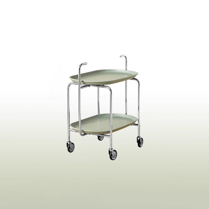 Contemporary Nordic ABS & Carbon Steel Oval Movable Side Table 2-Tier With Wheels & Handles For Living Room & Bedroom