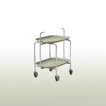 Contemporary Nordic ABS & Carbon Steel Oval Movable Side Table 2-Tier With Wheels & Handles For Living Room & Bedroom