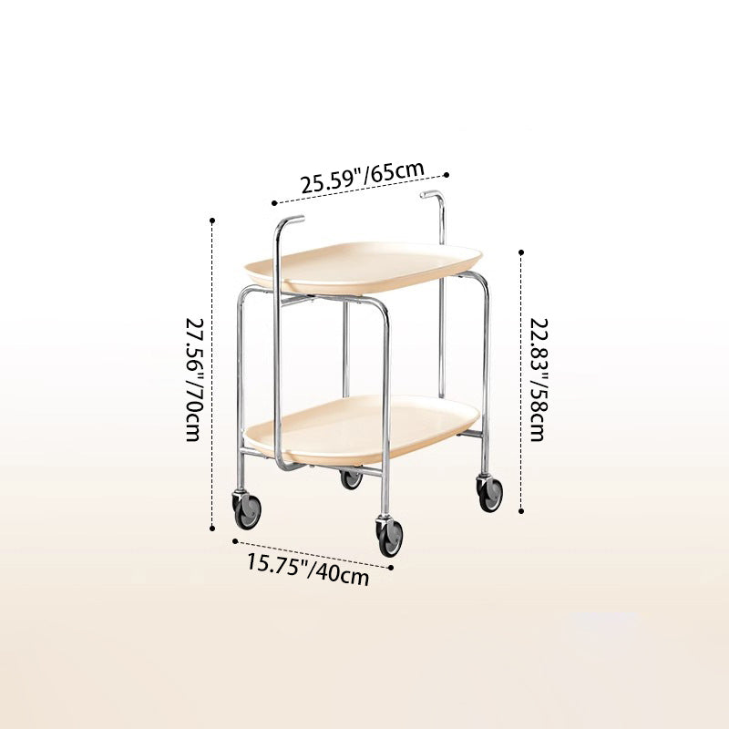 Contemporary Nordic ABS & Carbon Steel Oval Movable Side Table 2-Tier With Wheels & Handles For Living Room & Bedroom