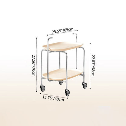 Contemporary Nordic ABS & Carbon Steel Oval Movable Side Table 2-Tier With Wheels & Handles For Living Room & Bedroom