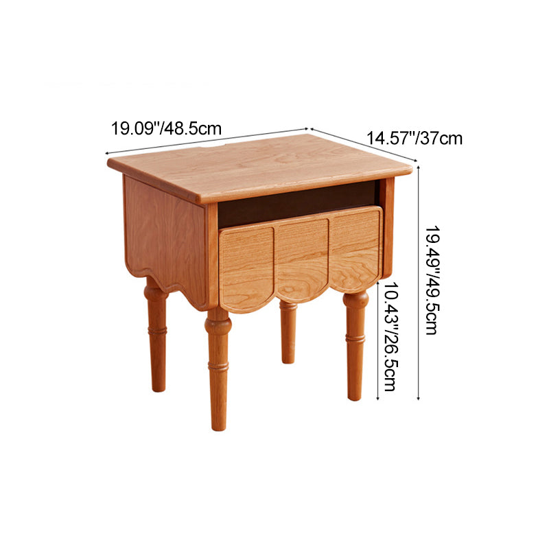 Traditional Japanese Cherry Wood Rectangular Wave-Design Nightstand With 1 Drawer Ideal For Bedroom Storage