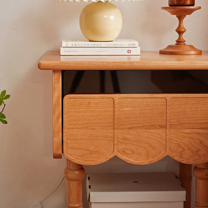 Traditional Japanese Cherry Wood Rectangular Wave-Design Nightstand With 1 Drawer Ideal For Bedroom Storage