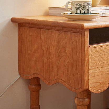 Traditional Japanese Cherry Wood Rectangular Wave-Design Nightstand With 1 Drawer Ideal For Bedroom Storage