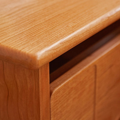 Traditional Japanese Cherry Wood Rectangular Wave-Design Nightstand With 1 Drawer Ideal For Bedroom Storage