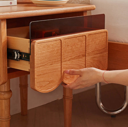 Traditional Japanese Cherry Wood Rectangular Wave-Design Nightstand With 1 Drawer Ideal For Bedroom Storage