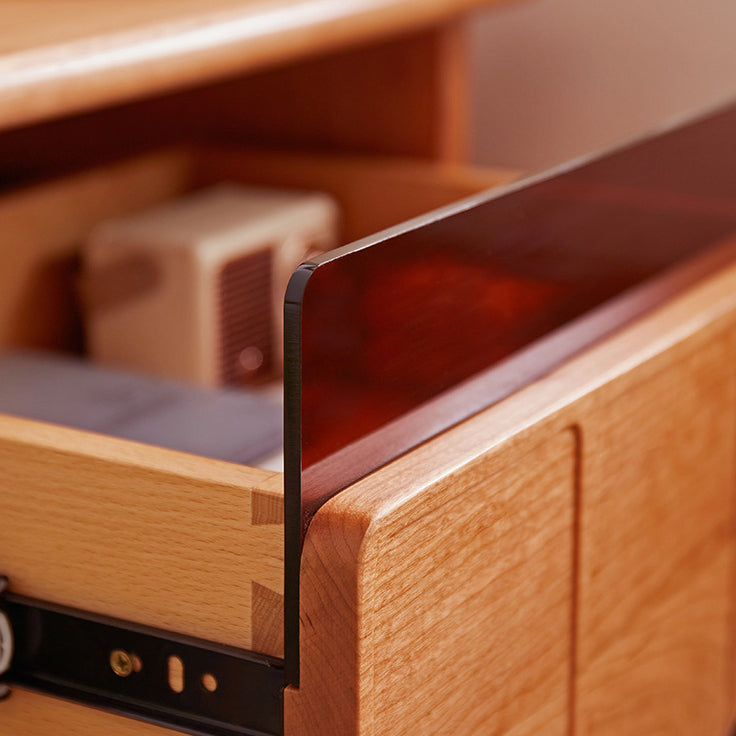 Traditional Japanese Cherry Wood Rectangular Wave-Design Nightstand With 1 Drawer Ideal For Bedroom Storage