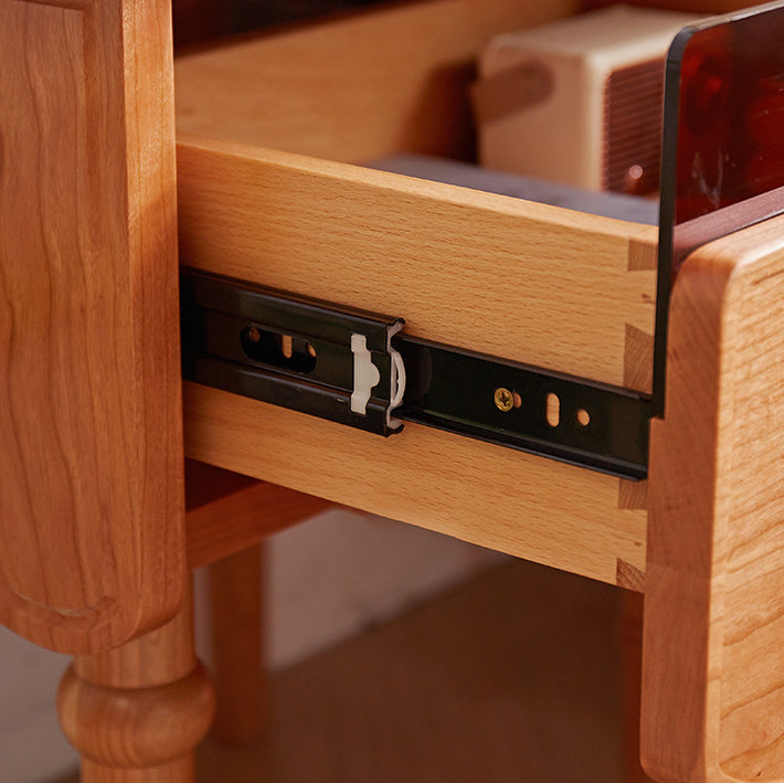 Traditional Japanese Cherry Wood Rectangular Wave-Design Nightstand With 1 Drawer Ideal For Bedroom Storage