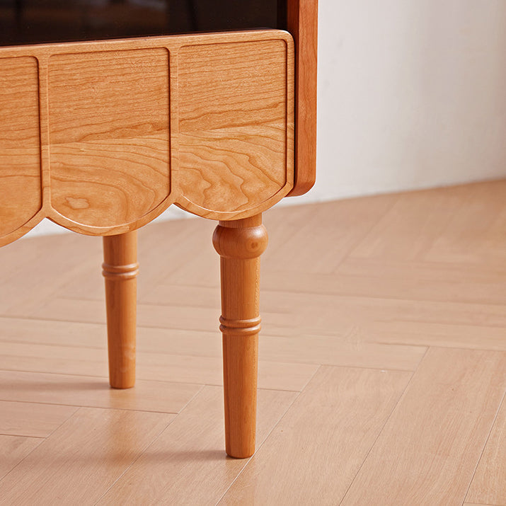 Traditional Japanese Cherry Wood Rectangular Wave-Design Nightstand With 1 Drawer Ideal For Bedroom Storage