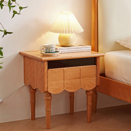 Traditional Japanese Cherry Wood Rectangular Wave-Design Nightstand With 1 Drawer Ideal For Bedroom Storage