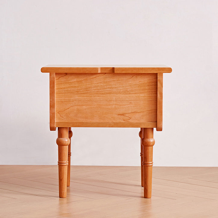 Traditional Japanese Cherry Wood Rectangular Wave-Design Nightstand With 1 Drawer Ideal For Bedroom Storage