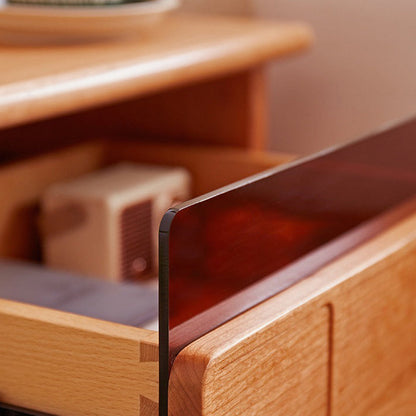 Traditional Japanese Cherry Wood Rectangular Wave-Design Nightstand With 1 Drawer Ideal For Bedroom Storage