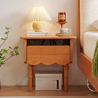 Traditional Japanese Cherry Wood Rectangular Wave-Design Nightstand With 1 Drawer Ideal For Bedroom Storage