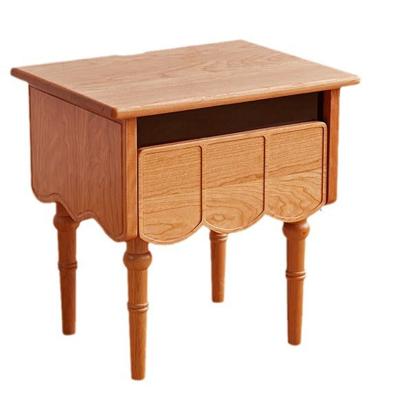 Traditional Japanese Cherry Wood Rectangular Wave-Design Nightstand With 1 Drawer Ideal For Bedroom Storage