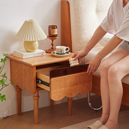 Traditional Japanese Cherry Wood Rectangular Wave-Design Nightstand With 1 Drawer Ideal For Bedroom Storage