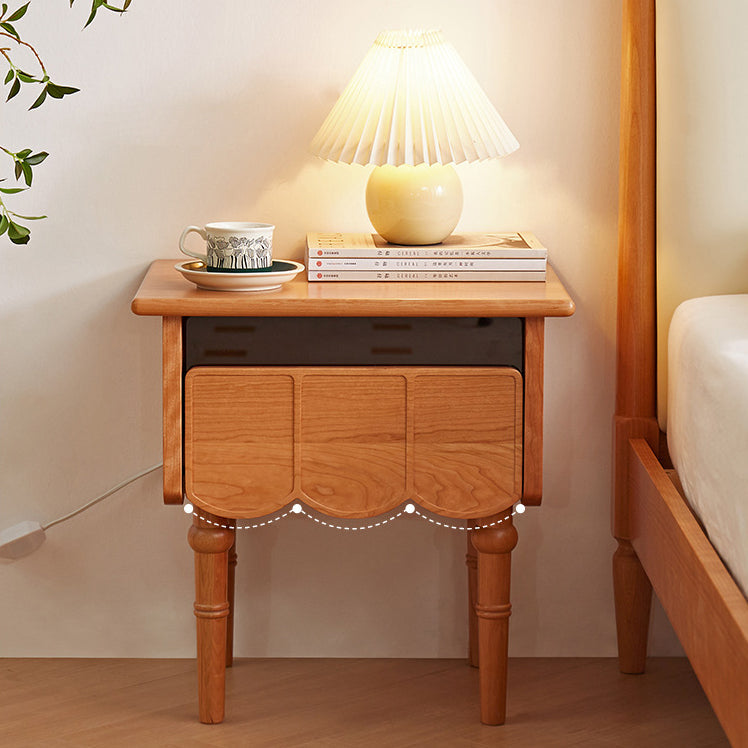 Traditional Japanese Cherry Wood Rectangular Wave-Design Nightstand With 1 Drawer Ideal For Bedroom Storage