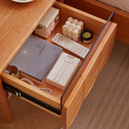 Traditional Japanese Cherry Wood Rectangular Wave-Design Nightstand With 1 Drawer Ideal For Bedroom Storage