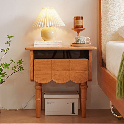 Traditional Japanese Cherry Wood Rectangular Wave-Design Nightstand With 1 Drawer Ideal For Bedroom Storage