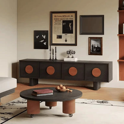 Contemporary Retro Pine & Waxed Wood Rectangular TV Stand Cabinet With 4 Drawers For Living Room & Bedroom
