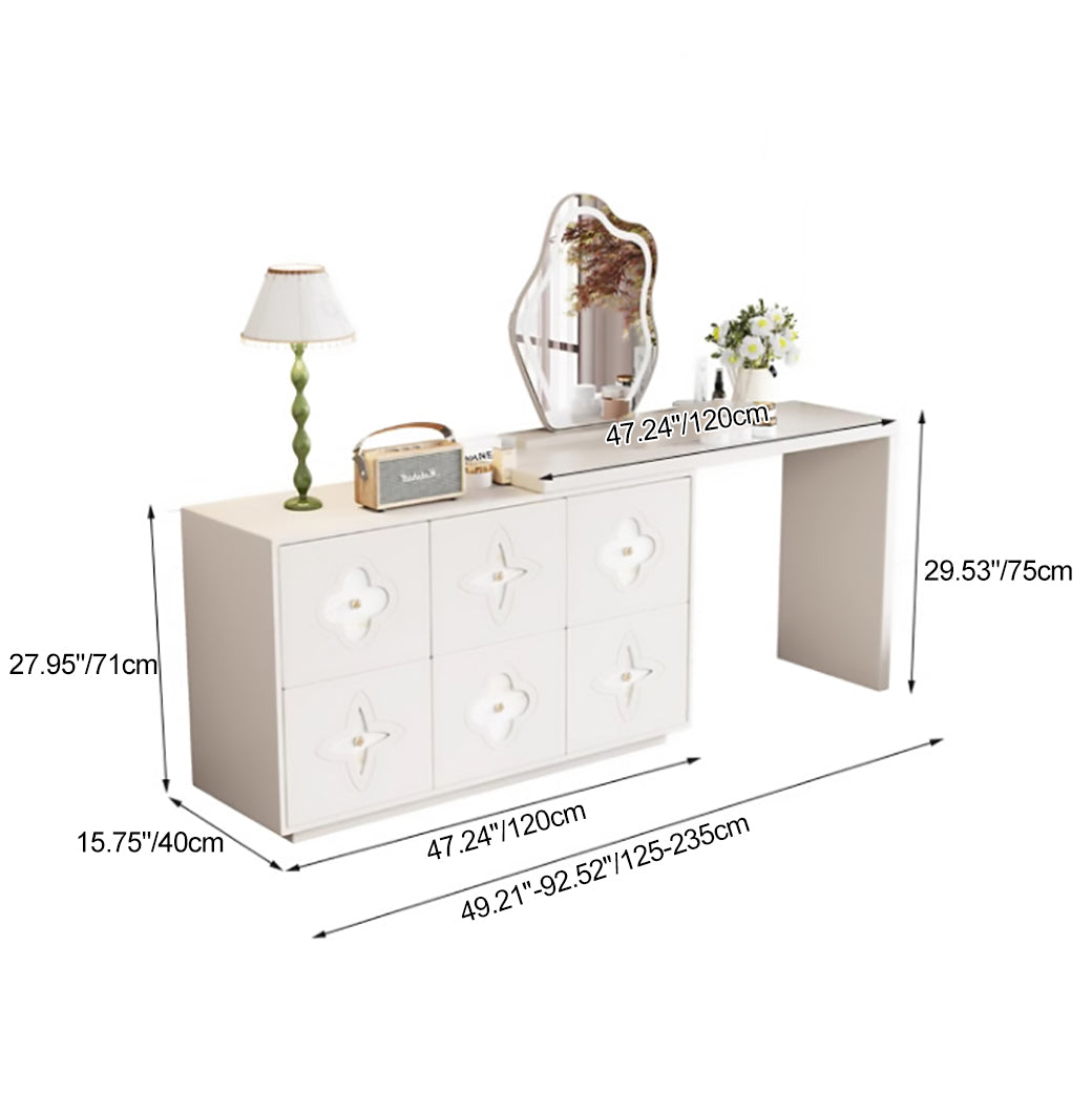 Traditional French Solid Wood Rectangular Clover Pattern Makeup Vanity & Chair Set With Mirror And 6 Drawers For Bedroom