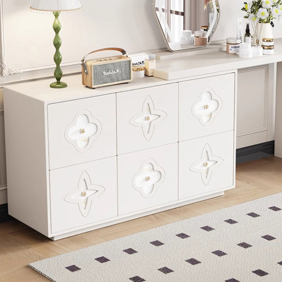 Traditional French Solid Wood Rectangular Clover Pattern Makeup Vanity & Chair Set With Mirror And 6 Drawers For Bedroom