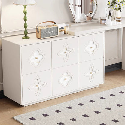 Traditional French Solid Wood Rectangular Clover Pattern Makeup Vanity & Chair Set With Mirror And 6 Drawers For Bedroom