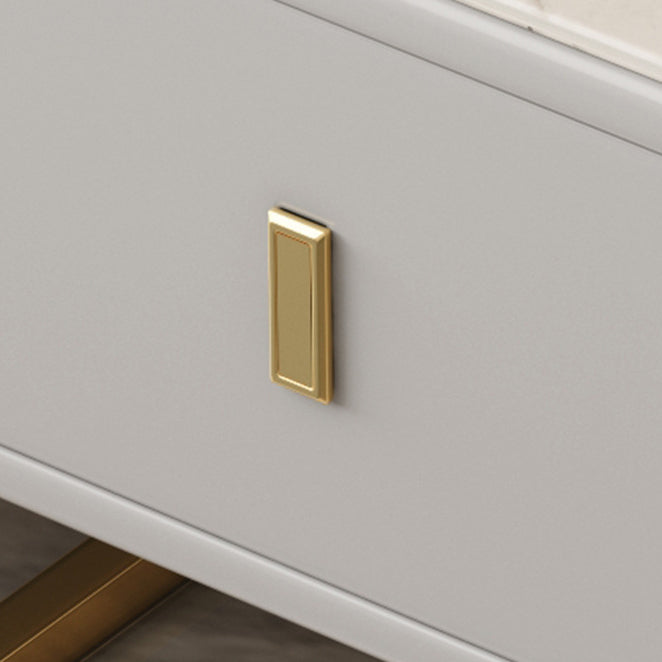 Modern Luxury Porcelain Slab Microfiber Leather Carbon Steel Rectangular Side Table With 2 Tiers And 1 Drawer For Living Room And Bedroom