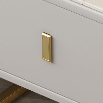 Modern Luxury Porcelain Slab Microfiber Leather Carbon Steel Rectangular Side Table With 2 Tiers And 1 Drawer For Living Room And Bedroom