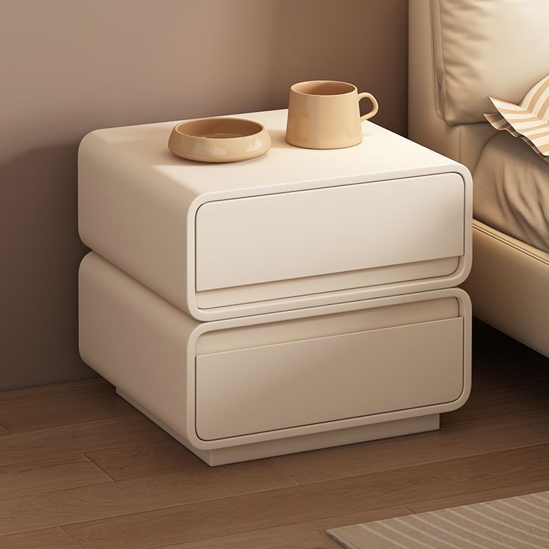Modern Minimalist Solid Wood And Microfiber Leather Rectangular Nightstand 2 Drawers For Bedroom