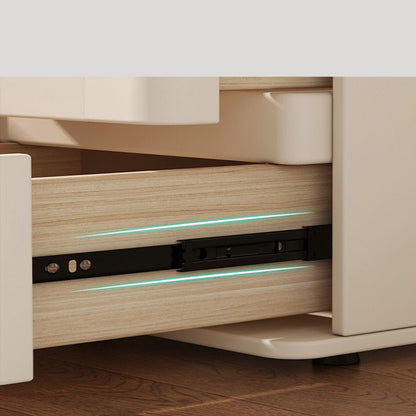 Modern Minimalist Solid Wood And Microfiber Leather Rectangular Nightstand 2 Drawers For Bedroom