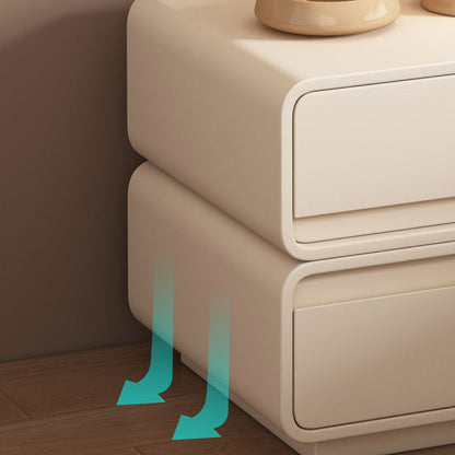 Modern Minimalist Solid Wood And Microfiber Leather Rectangular Nightstand 2 Drawers For Bedroom