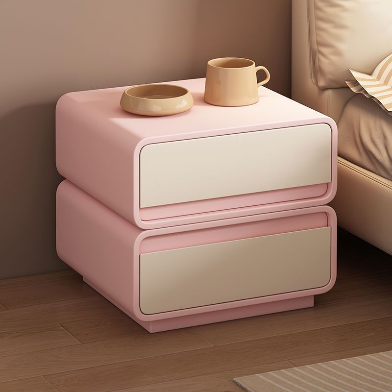 Modern Minimalist Solid Wood And Microfiber Leather Rectangular Nightstand 2 Drawers For Bedroom