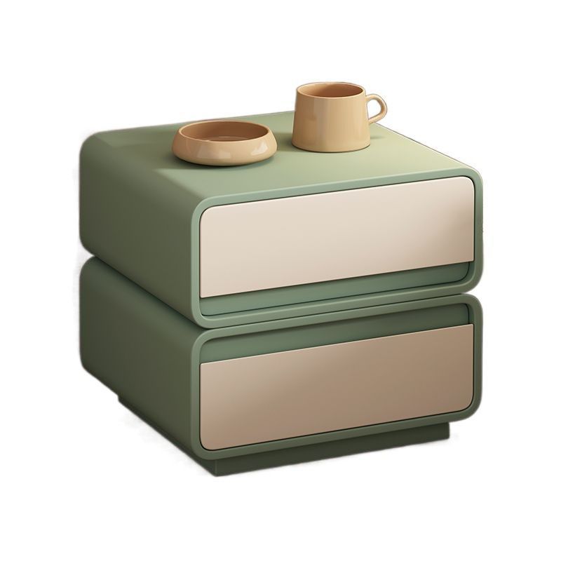 Modern Minimalist Solid Wood And Microfiber Leather Rectangular Nightstand 2 Drawers For Bedroom