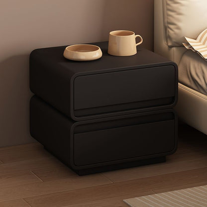 Modern Minimalist Solid Wood And Microfiber Leather Rectangular Nightstand 2 Drawers For Bedroom