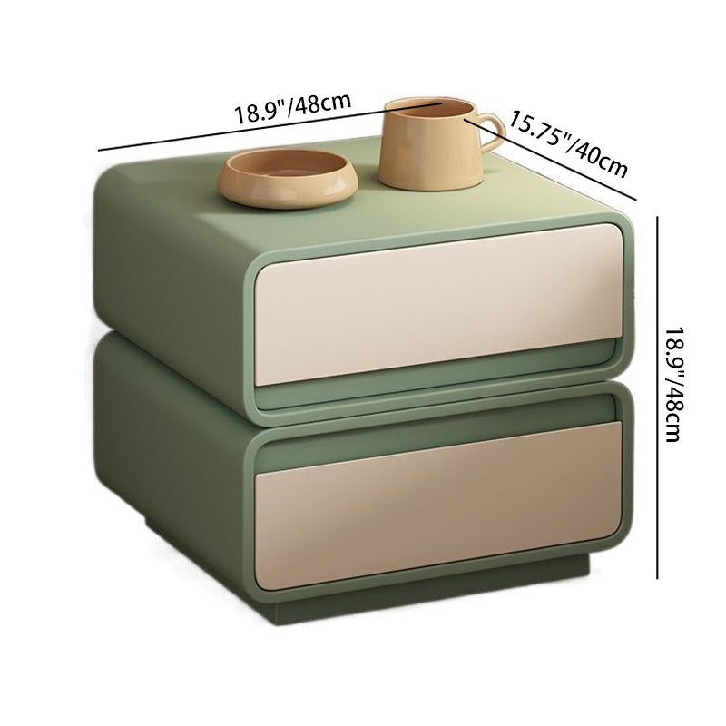 Modern Minimalist Solid Wood And Microfiber Leather Rectangular Nightstand 2 Drawers For Bedroom