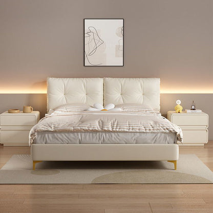 Modern Minimalist Solid Wood And Microfiber Leather Rectangular Nightstand 2 Drawers For Bedroom