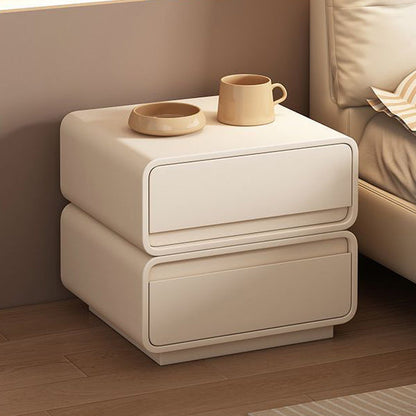 Modern Minimalist Solid Wood And Microfiber Leather Rectangular Nightstand 2 Drawers For Bedroom