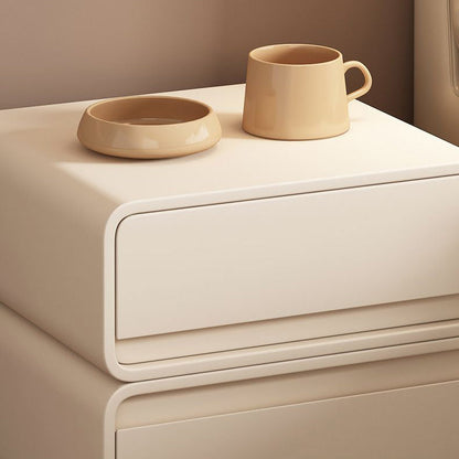 Modern Minimalist Solid Wood And Microfiber Leather Rectangular Nightstand 2 Drawers For Bedroom