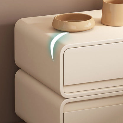 Modern Minimalist Solid Wood And Microfiber Leather Rectangular Nightstand 2 Drawers For Bedroom