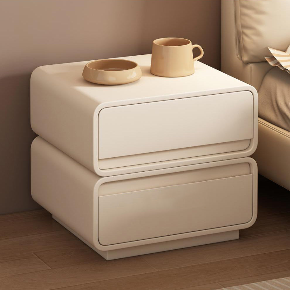 Modern Minimalist Solid Wood And Microfiber Leather Rectangular Nightstand 2 Drawers For Bedroom