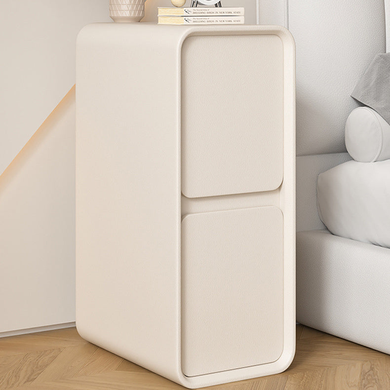 Modern Minimalist Solid Wood And Microfiber Leather Rectangular Narrow Nightstand With 2 Drawers For Bedroom