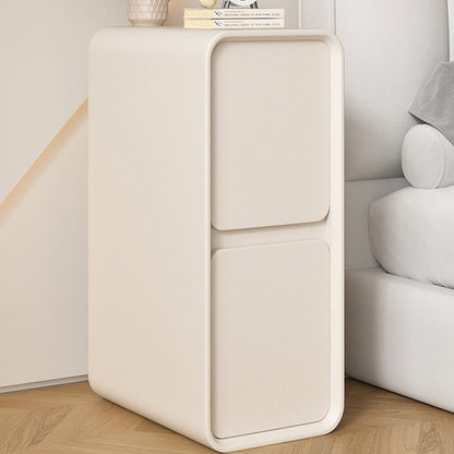 Modern Minimalist Solid Wood And Microfiber Leather Rectangular Narrow Nightstand With 2 Drawers For Bedroom