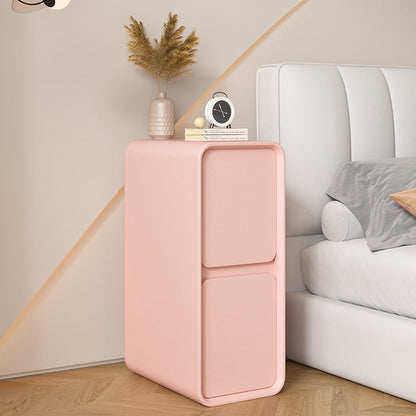 Modern Minimalist Solid Wood And Microfiber Leather Rectangular Narrow Nightstand With 2 Drawers For Bedroom