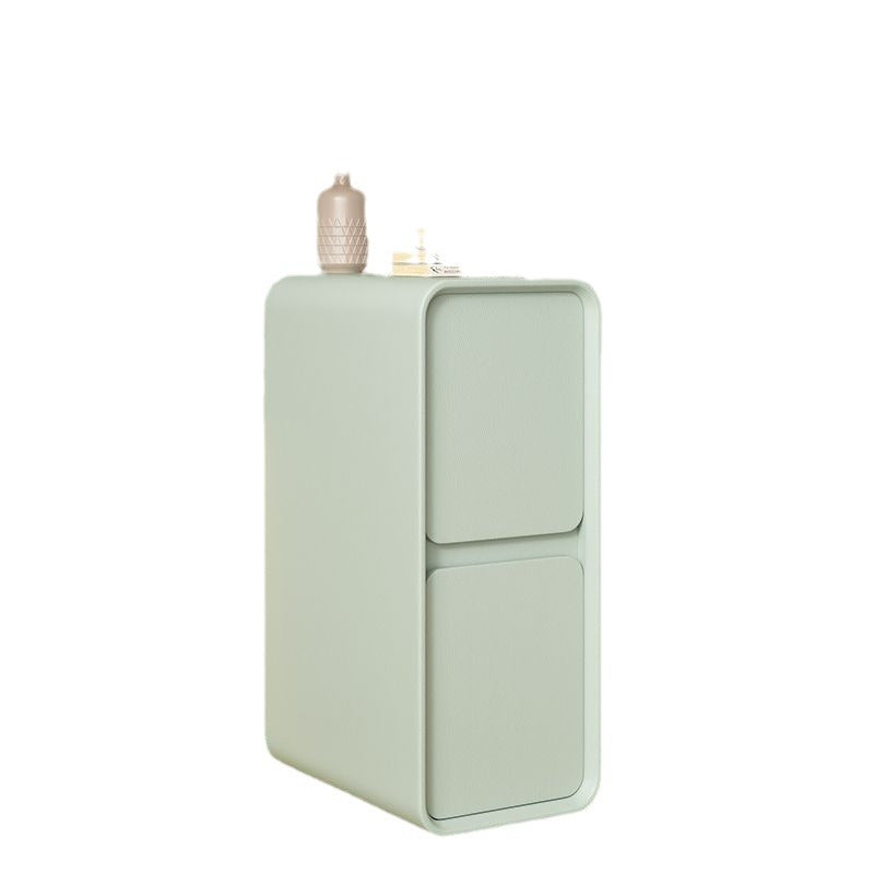 Modern Minimalist Solid Wood And Microfiber Leather Rectangular Narrow Nightstand With 2 Drawers For Bedroom