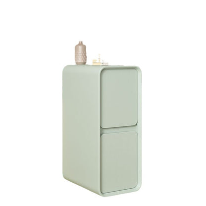 Modern Minimalist Solid Wood And Microfiber Leather Rectangular Narrow Nightstand With 2 Drawers For Bedroom