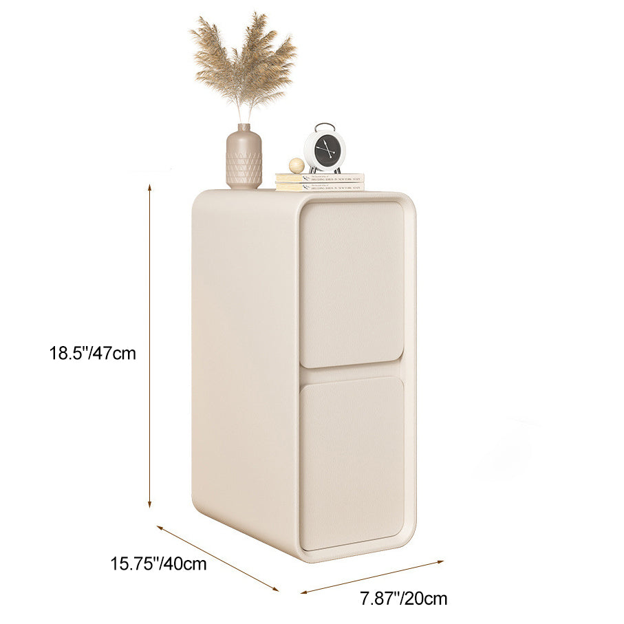 Modern Minimalist Solid Wood And Microfiber Leather Rectangular Narrow Nightstand With 2 Drawers For Bedroom