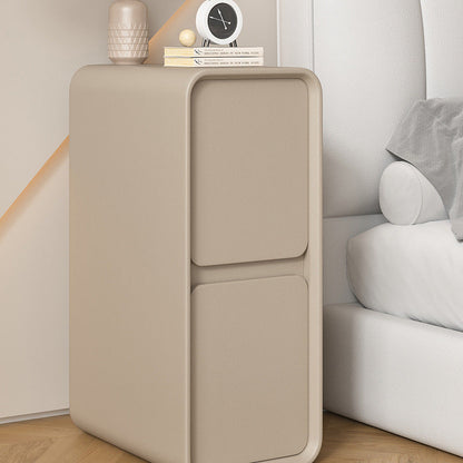 Modern Minimalist Solid Wood And Microfiber Leather Rectangular Narrow Nightstand With 2 Drawers For Bedroom