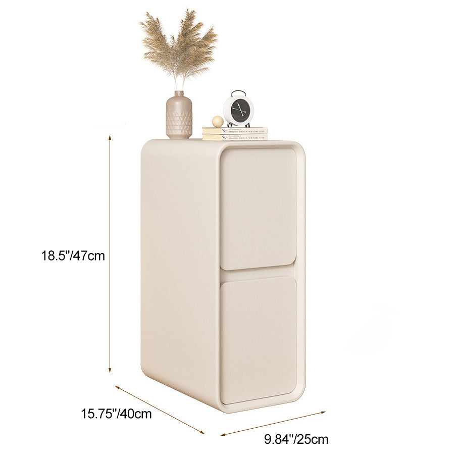 Modern Minimalist Solid Wood And Microfiber Leather Rectangular Narrow Nightstand With 2 Drawers For Bedroom