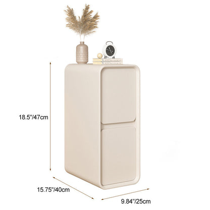 Modern Minimalist Solid Wood And Microfiber Leather Rectangular Narrow Nightstand With 2 Drawers For Bedroom