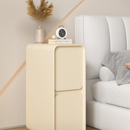 Modern Minimalist Solid Wood And Microfiber Leather Rectangular Narrow Nightstand With 2 Drawers For Bedroom