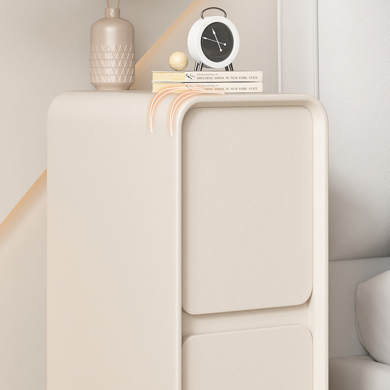 Modern Minimalist Solid Wood And Microfiber Leather Rectangular Narrow Nightstand With 2 Drawers For Bedroom